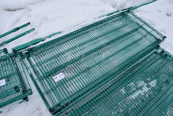 ALL ONE MONEY! Lot of 4 Green Finish Metro Shelves w/ 4 Poles! 54x24x1.5, 87" - Image 1 of 3