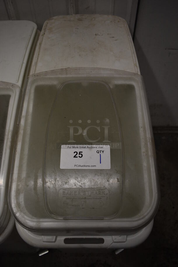 Baker's Mark White Poly Ingredient Bin w/ Clear Lid on Commercial Casters. 12x29x29 - Image 3 of 4