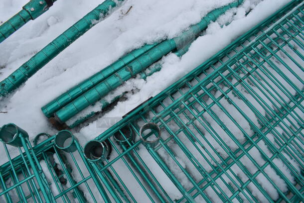 ALL ONE MONEY! Lot of 4 Green Finish Metro Shelves w/ 4 Poles! 54x24x1.5, 87" - Image 3 of 3
