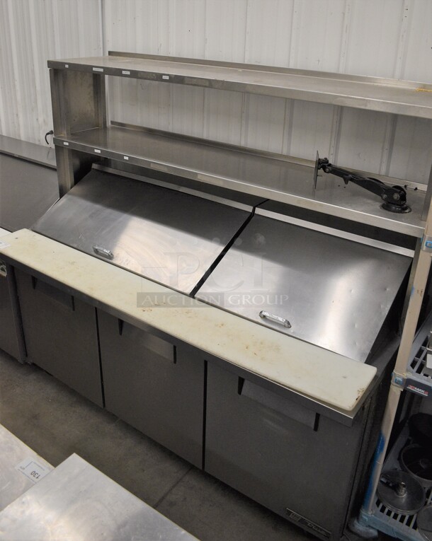GREAT! 2016 True Model TSSU-72-30M-B-ST Stainless Steel Commercial Sandwich Salad Prep Table Bain Marie Mega Top w/ Cutting Board and 2 Tier Overshelf on Commercial Casters. 115 Volts, 1 Phase. 72x34x68. Tested and Working!