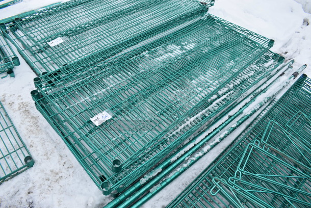 ALL ONE MONEY! Lot of 5 Green Finish Metro Shelves w/ 4 Poles! 54x24x1.5, 87" - Image 1 of 2