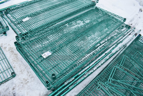 ALL ONE MONEY! Lot of 5 Green Finish Metro Shelves w/ 4 Poles! 54x24x1.5, 87"