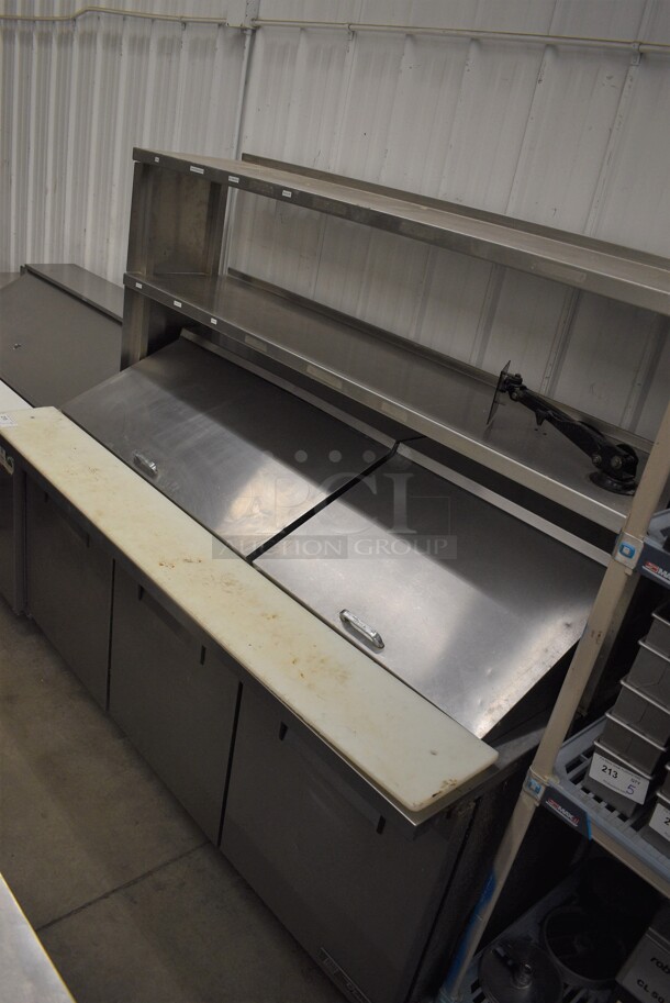 GREAT! 2016 True Model TSSU-72-30M-B-ST Stainless Steel Commercial Sandwich Salad Prep Table Bain Marie Mega Top w/ Cutting Board and 2 Tier Overshelf on Commercial Casters. 115 Volts, 1 Phase. 72x34x68. Tested and Working! - Image 3 of 11