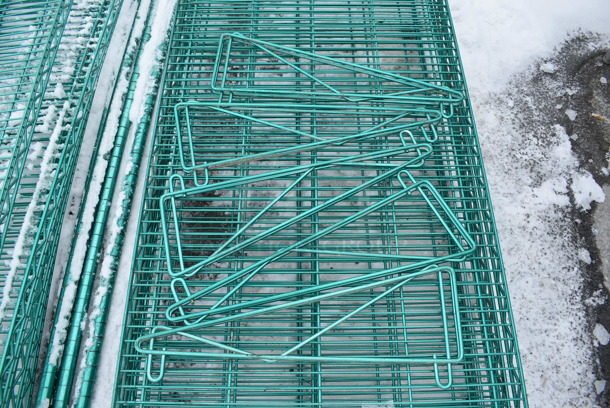 ALL ONE MONEY! Lot of 4 Green Finish Metro Shelves w/ 5 Brackets! 48x24x1.5, 19x8x1 - Image 3 of 3
