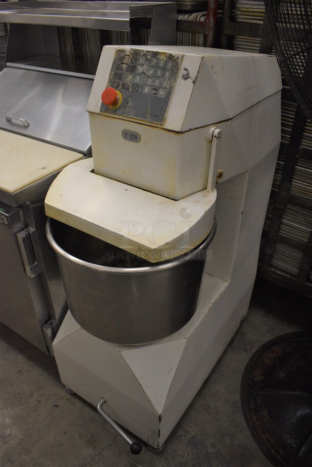 GLORIOUS! Metal Commercial Floor Style Spiral Mixer w/ Stainless Steel Mixing Bowl and Dough Hook. 17x29x47
