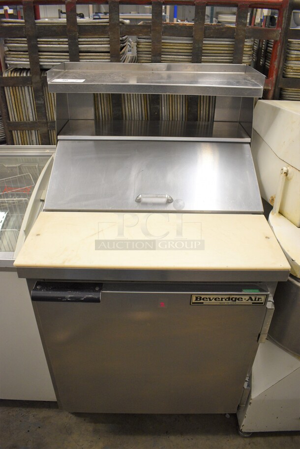 GREAT! Beverage Air Model SP27 Stainless Steel Commercial Sandwich Salad Prep Table Bain Marie Mega Top w/ Overshelf on Commercial Casters. 115 Volts, 1 Phase. 27x30x49. Cannot Test Due To Missing Power Cord