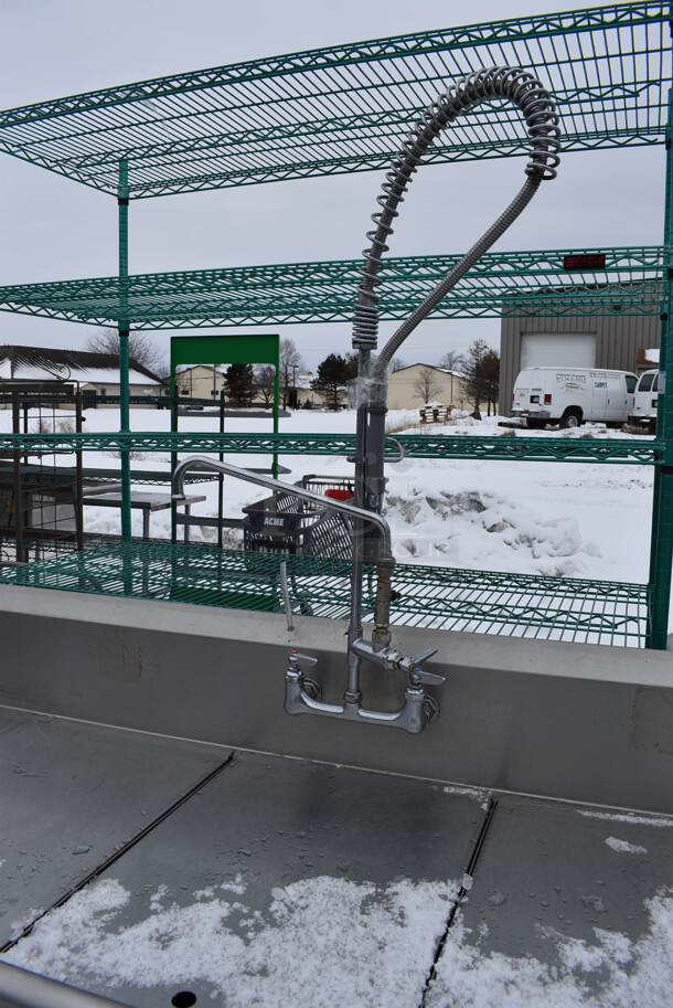 Stainless Steel Commercial 3 Bay Sink w/ Dual Drainboards, Faucet, Handles, Spray Nozzle and 3 Sink Bay Covers. 93x30x44. Bays 18x25x13. Drainboards 18x26x2 - Image 3 of 7