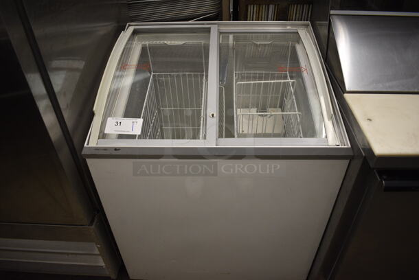 NICE! Summit Model SCF682S Metal Commercial Floor Style Chest Freezer Merchandiser on Commercial Casters. 115 Volts, 1 Phase. 28x24x36. Tested and Does Not Power On