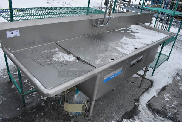Stainless Steel Commercial 3 Bay Sink w/ Dual Drainboards, Faucet, Handles, Spray Nozzle and 3 Sink Bay Covers. 93x30x44. Bays 18x25x13. Drainboards 18x26x2 - Image 6 of 7