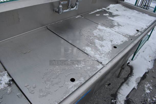 Stainless Steel Commercial 3 Bay Sink w/ Dual Drainboards, Faucet, Handles, Spray Nozzle and 3 Sink Bay Covers. 93x30x44. Bays 18x25x13. Drainboards 18x26x2 - Image 7 of 7