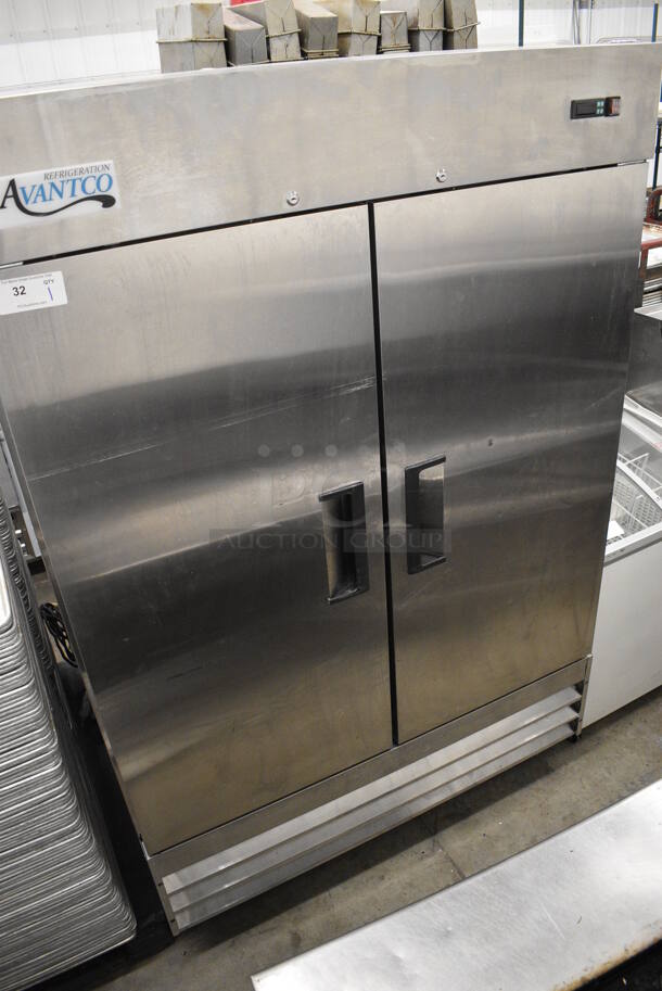 WOW! Avantco Model 178A49FHC Stainless Steel Commercial 2 Door Reach In Freezer w/ Poly Coated Racks on Commercial Casters. 115 Volts, 1 Phase. 53x32x82. Tested and Working!