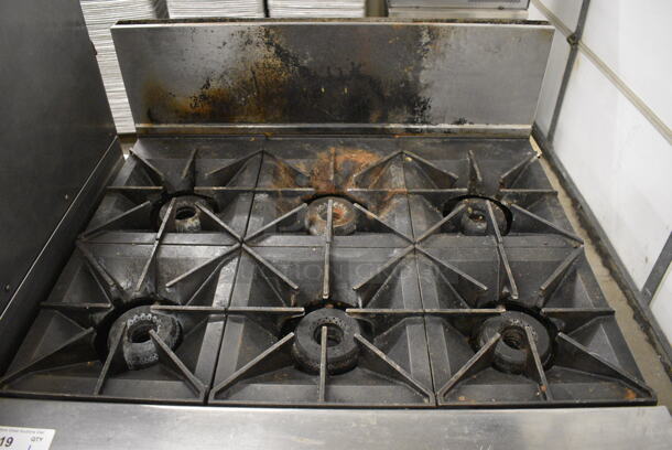 AWESOME! Vulcan Stainless Steel Commercial Floor Style Gas Powered 6 Burner Range w/ Oven and Backsplash on Commercial Casters. 36x34x48 - Image 4 of 8