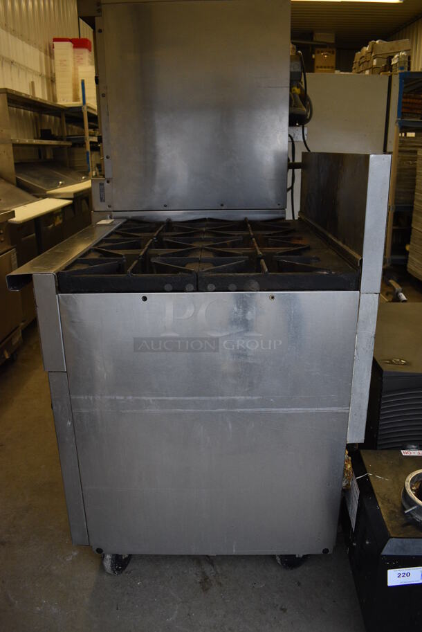 AWESOME! Vulcan Stainless Steel Commercial Floor Style Gas Powered 6 Burner Range w/ Oven and Backsplash on Commercial Casters. 36x34x48 - Image 8 of 8
