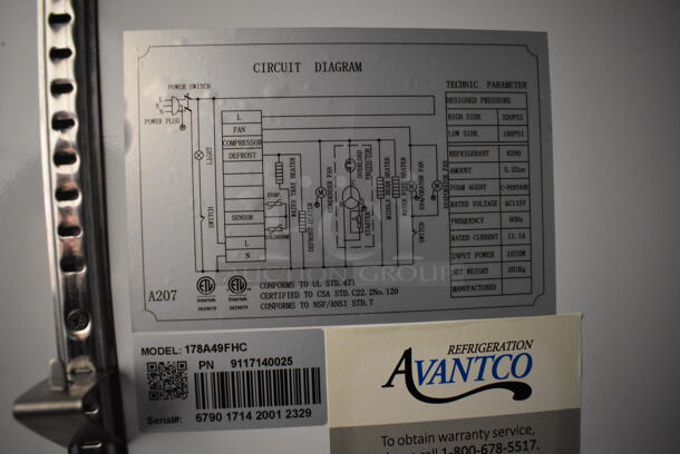 WOW! Avantco Model 178A49FHC Stainless Steel Commercial 2 Door Reach In Freezer w/ Poly Coated Racks on Commercial Casters. 115 Volts, 1 Phase. 53x32x82. Tested and Working! - Image 5 of 7