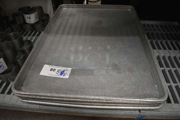 5 Metal Perforated Full Size Baking Pans. 18x26x1. 5 Times Your Bid!