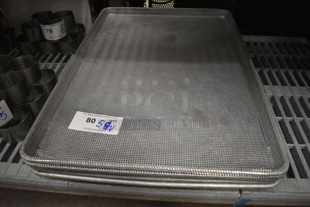 5 Metal Perforated Full Size Baking Pans. 18x26x1. 5 Times Your Bid! - Image 1 of 3