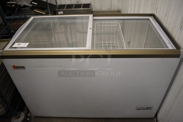 NICE! Omcan Metal Commercial Chest Freezer Merchandiser. 115 Volts, 1 Phase. 46x24x32. Tested and Working!