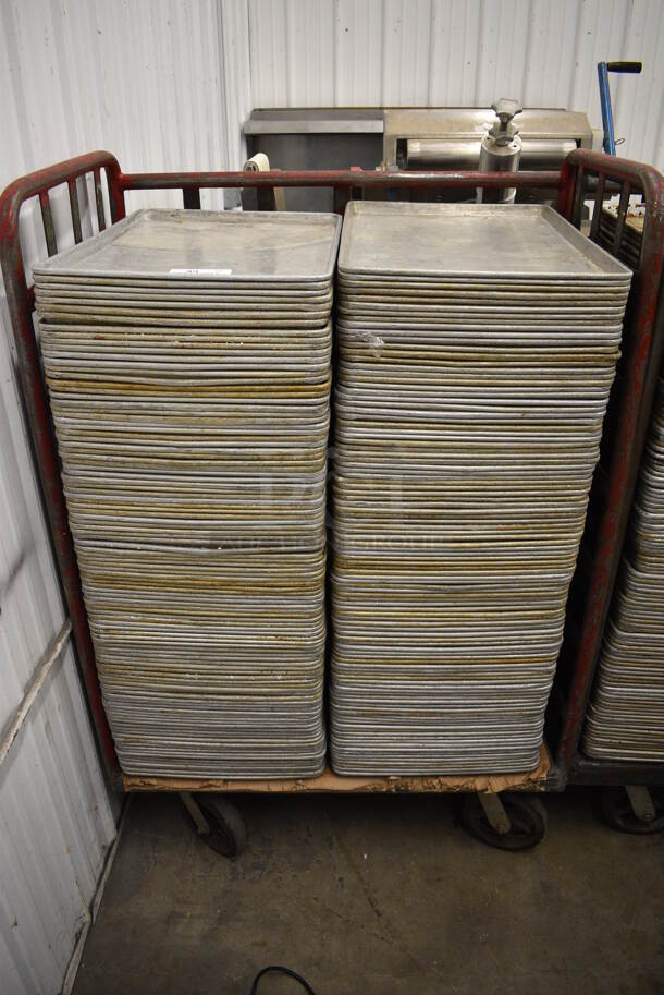 200 Metal Full Size Baking Pans w/ Metal Commercial Cart on Commercial Casters. 18x26x1, Cart: 40x26x61. 200 Times Your Bid!