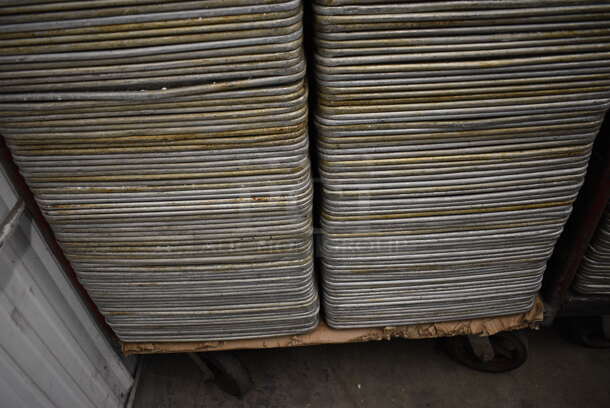 200 Metal Full Size Baking Pans w/ Metal Commercial Cart on Commercial Casters. 18x26x1, Cart: 40x26x61. 200 Times Your Bid! - Image 4 of 5