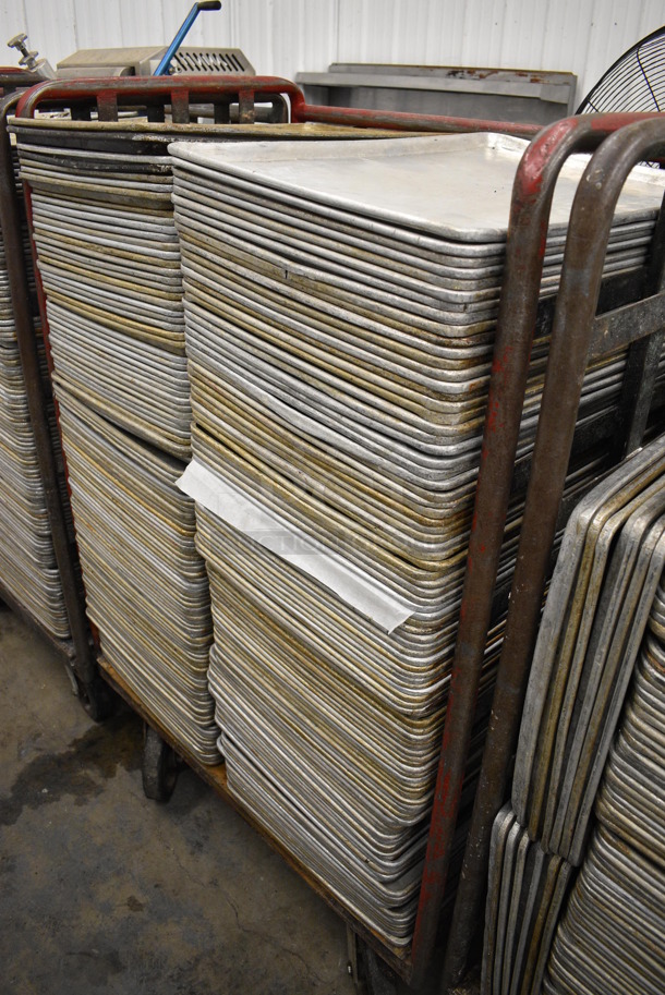 200 Metal Full Size Baking Pans w/ Metal Commercial Cart on Commercial Casters. 18x26x1, Cart: 40x26x61. 200 Times Your Bid!