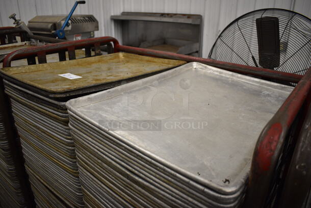 200 Metal Full Size Baking Pans w/ Metal Commercial Cart on Commercial Casters. 18x26x1, Cart: 40x26x61. 200 Times Your Bid! - Image 2 of 4