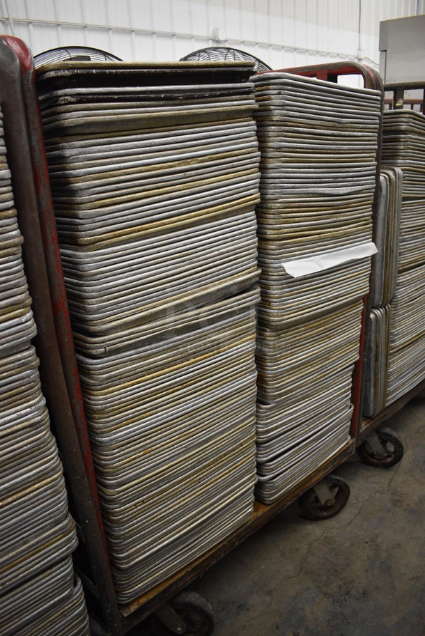 200 Metal Full Size Baking Pans w/ Metal Commercial Cart on Commercial Casters. 18x26x1, Cart: 40x26x61. 200 Times Your Bid! - Image 3 of 4