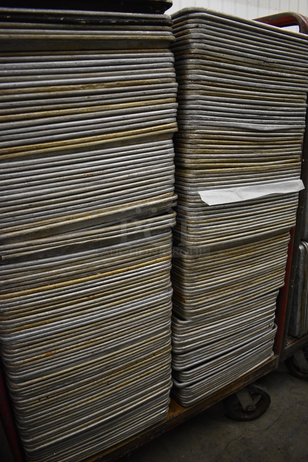 200 Metal Full Size Baking Pans w/ Metal Commercial Cart on Commercial Casters. 18x26x1, Cart: 40x26x61. 200 Times Your Bid! - Image 4 of 4