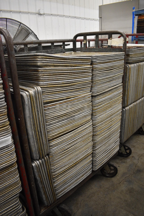 200 Metal Full Size Baking Pans w/ Metal Commercial Cart on Commercial Casters. 18x26x1, Cart: 40x26x61. 200 Times Your Bid!
