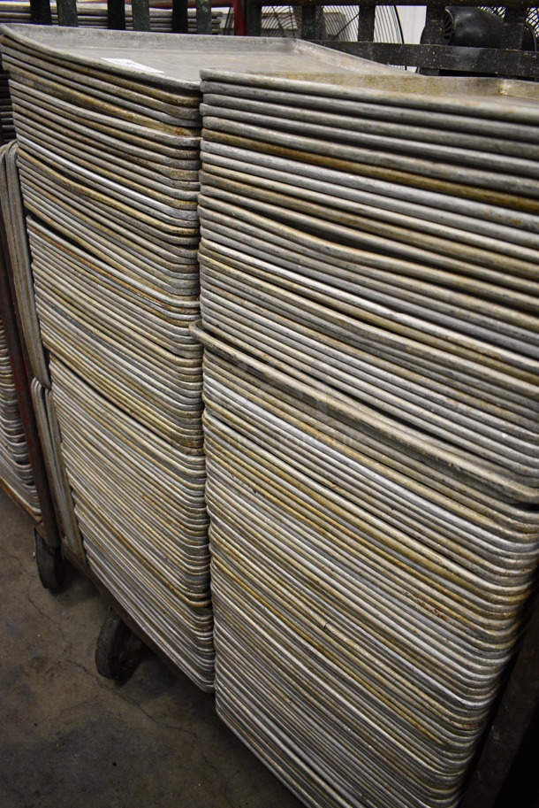 200 Metal Full Size Baking Pans w/ Metal Commercial Cart on Commercial Casters. 18x26x1, Cart: 40x26x61. 200 Times Your Bid! - Image 4 of 4