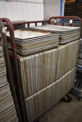 200 Metal Full Size Baking Pans w/ Metal Commercial Cart on Commercial Casters. 18x26x1, Cart: 40x26x61. 200 Times Your Bid!
