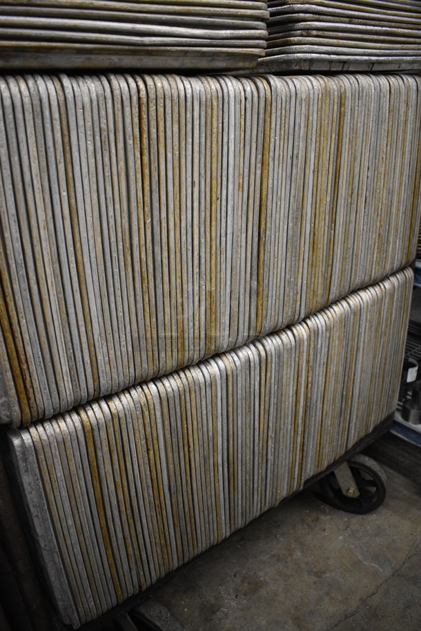 200 Metal Full Size Baking Pans w/ Metal Commercial Cart on Commercial Casters. 18x26x1, Cart: 40x26x61. 200 Times Your Bid! - Image 3 of 4