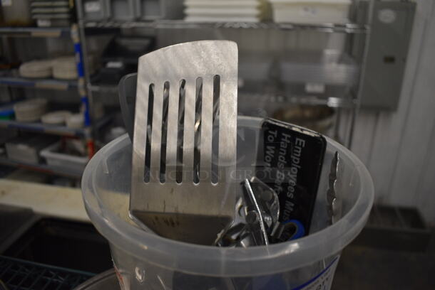 ALL ONE MONEY! Lot of Various Utensils In Clear Poly Bucket and Pieces to Cake Stand! - Image 2 of 4