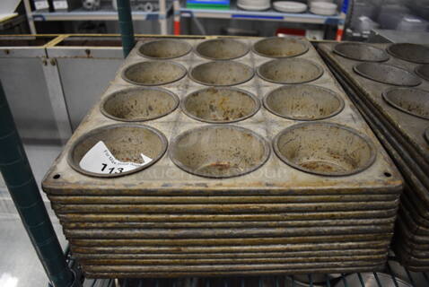 12 Metal 12 Cup Muffin Baking Pans. 13.5x18x2. 12 Times Your Bid!