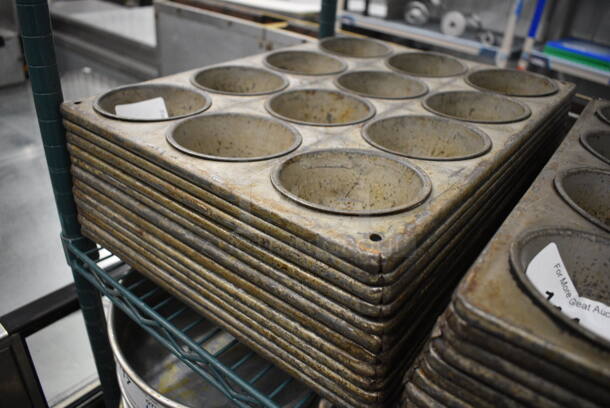12 Metal 12 Cup Muffin Baking Pans. 13.5x18x2. 12 Times Your Bid! - Image 2 of 3