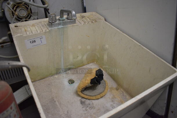 White Poly Single Bay Sink w/ Faucet and Handles. 20x24x22 - Image 2 of 3