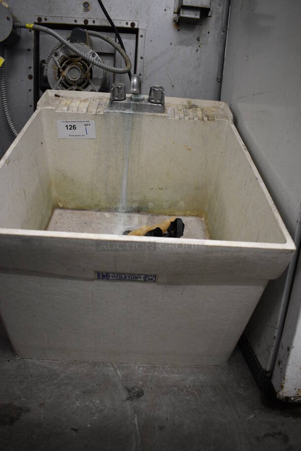 White Poly Single Bay Sink w/ Faucet and Handles. 20x24x22 - Image 3 of 3
