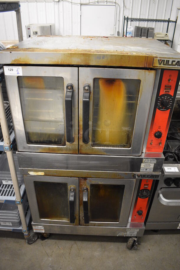 2 FANTASTIC! Vulcan Model VC4GD-11D150K Stainless Steel Commercial Gas Powered Full Size Convection Oven w/ View Through Doors, Metal Oven Racks and Thermostatic Controls on Commercial Casters. 40x31x70. 2 Times Your Bid!
