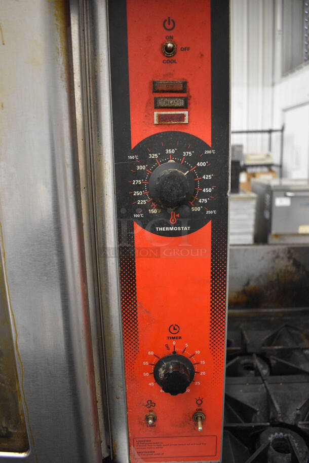 2 FANTASTIC! Vulcan Model VC4GD-11D150K Stainless Steel Commercial Gas Powered Full Size Convection Oven w/ View Through Doors, Metal Oven Racks and Thermostatic Controls on Commercial Casters. 40x31x70. 2 Times Your Bid! - Image 8 of 11