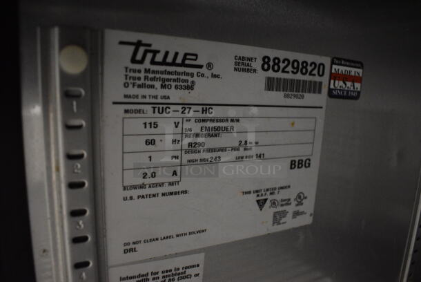 GREAT! 2016 True Model TUC-27-HC Stainless Steel Commercial Single Door Undercounter Cooler on Commercial Casters. 115 Volts, 1 Phase. 27.5x30x34.5. Tested and Working! - Image 5 of 5