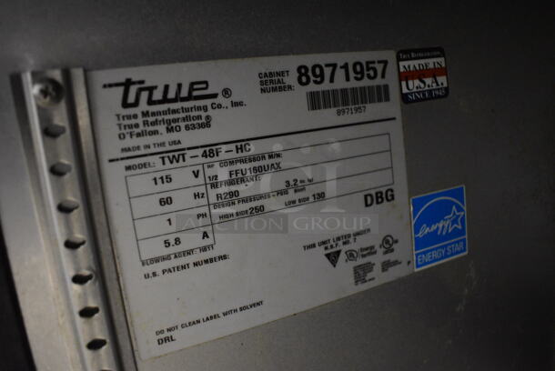 GREAT! 2016 True Model TWT-48F-HC ENERGY STAR Stainless Steel Commercial 2 Door Work Top Freezer on Commercial Casters. 115 Volts, 1 Phase. 48.5x30x40. Tested and Does Not Power On - Image 7 of 7