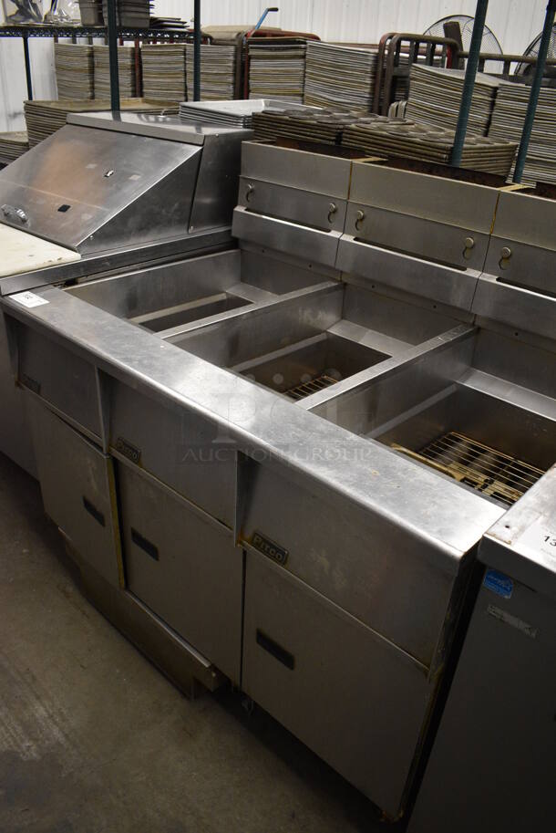 BEAUTIFUL! 2016 Pitco Frialator Model SG14 Stainless Steel Commercial Floor Style Natural Gas Powered 3 Bay Deep Fat Fryer w/ Filtration System on Commercial Casters. 47x34x48 - Image 2 of 7