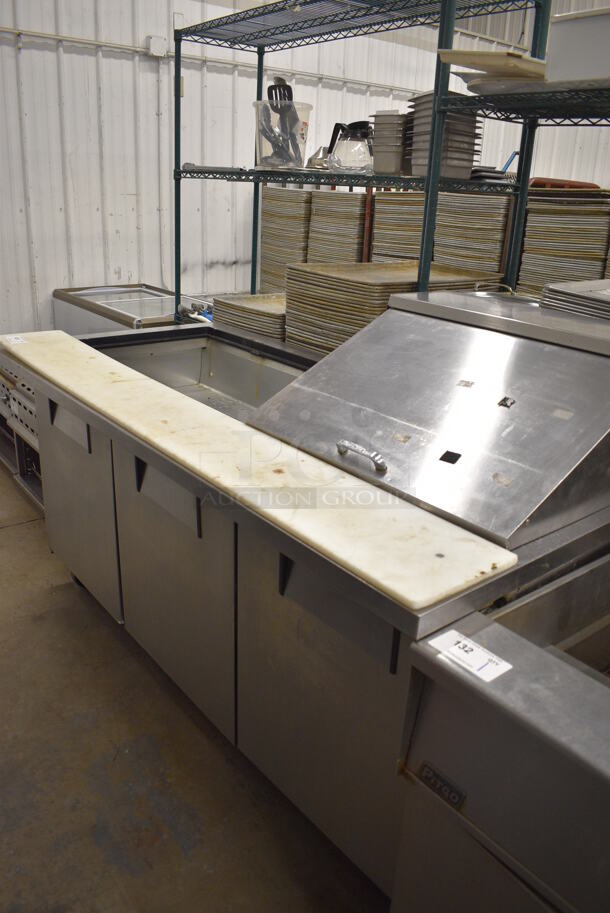 GREAT! 2016 True Model TSSU-72-30M-B-ST Stainless Steel Commercial Sandwich Salad Prep Table Bain Marie Mega Top w/ Cutting Board on Commercial Casters. 115 Volts, 1 Phase. 72x34x48. Tested and Does Not Power On - Image 6 of 9