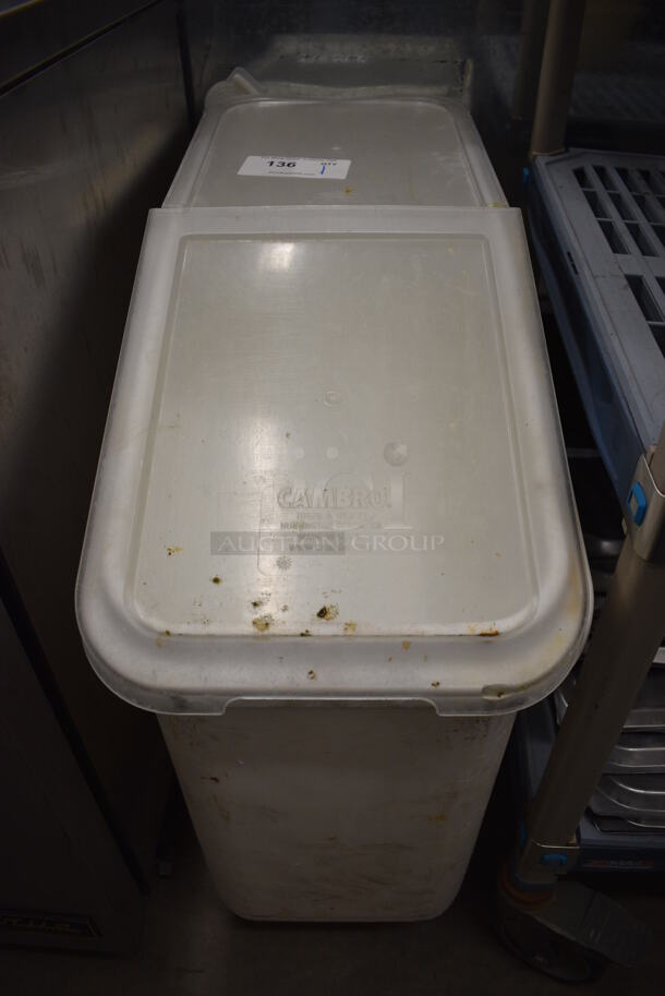 Cambro White Poly Ingredient Bin w/ Clear Lid on Commercial Casters. 13x29x29