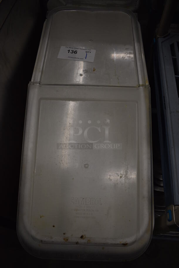 Cambro White Poly Ingredient Bin w/ Clear Lid on Commercial Casters. 13x29x29 - Image 3 of 4