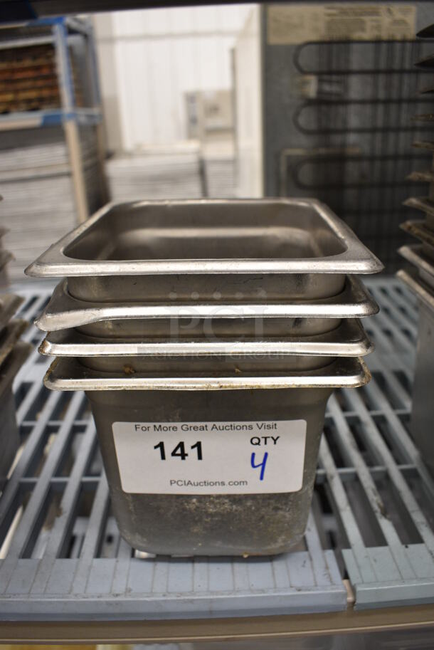 4 Stainless Steel 1/6 Size Drop In Bins. 1/6x6. 4 Times Your Bid! - Image 1 of 3