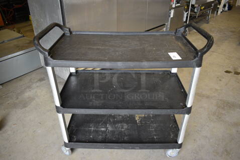 Black and Gray Poly 3 Tier Cart on Commercial Casters. 40x20x38