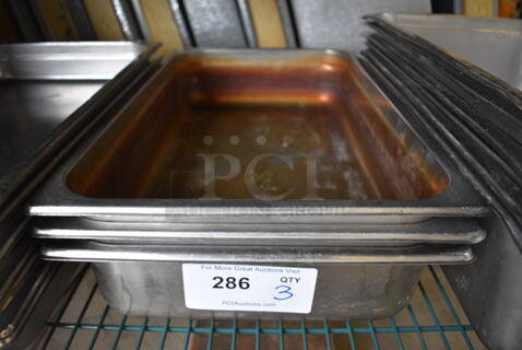 3 Stainless Steel Full Size Drop In Bins. 1/1x4. 3 Times Your Bid!