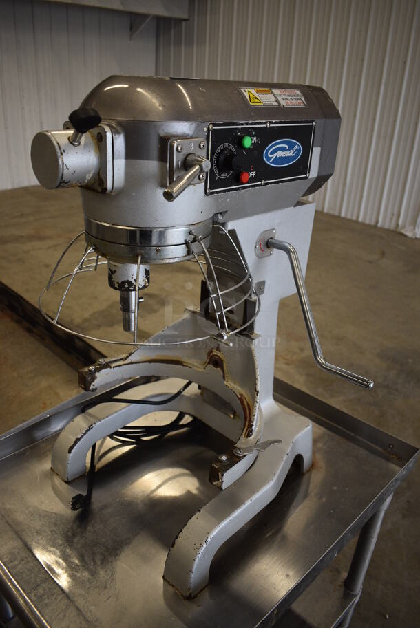 SWEET! 2015 General Model GEM120 Metal Commercial 12 Quart Planetary Mixer w/ Bowl Guard Mounted to Stainless Steel Equipment Stand. 110 Volts, 1 Phase. Mixer: 16x23x30, Stand: 25x30x26.5. Tested and Working! - Image 3 of 9