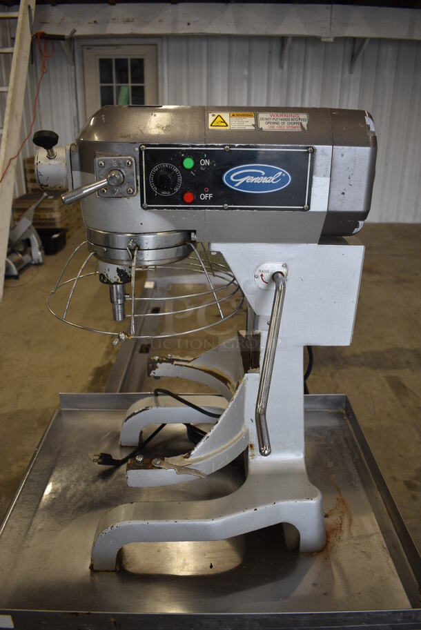 SWEET! 2015 General Model GEM120 Metal Commercial 12 Quart Planetary Mixer w/ Bowl Guard Mounted to Stainless Steel Equipment Stand. 110 Volts, 1 Phase. Mixer: 16x23x30, Stand: 25x30x26.5. Tested and Working! - Image 4 of 9