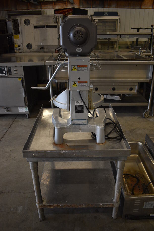 SWEET! 2015 General Model GEM120 Metal Commercial 12 Quart Planetary Mixer w/ Bowl Guard Mounted to Stainless Steel Equipment Stand. 110 Volts, 1 Phase. Mixer: 16x23x30, Stand: 25x30x26.5. Tested and Working! - Image 8 of 9